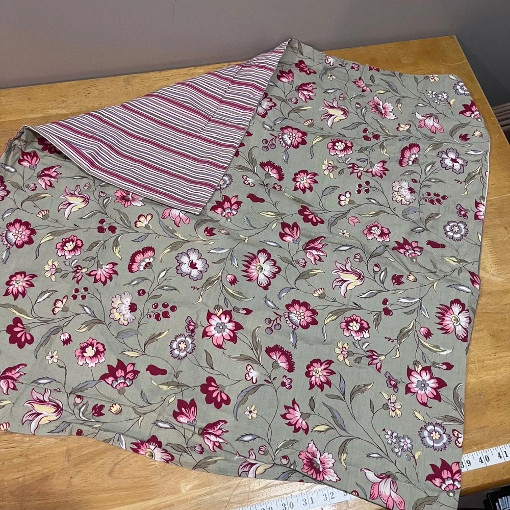 Pottery Barn Euro Sham Floral Striped Reversible Cotton Sage Burgundy Vtg Style‎